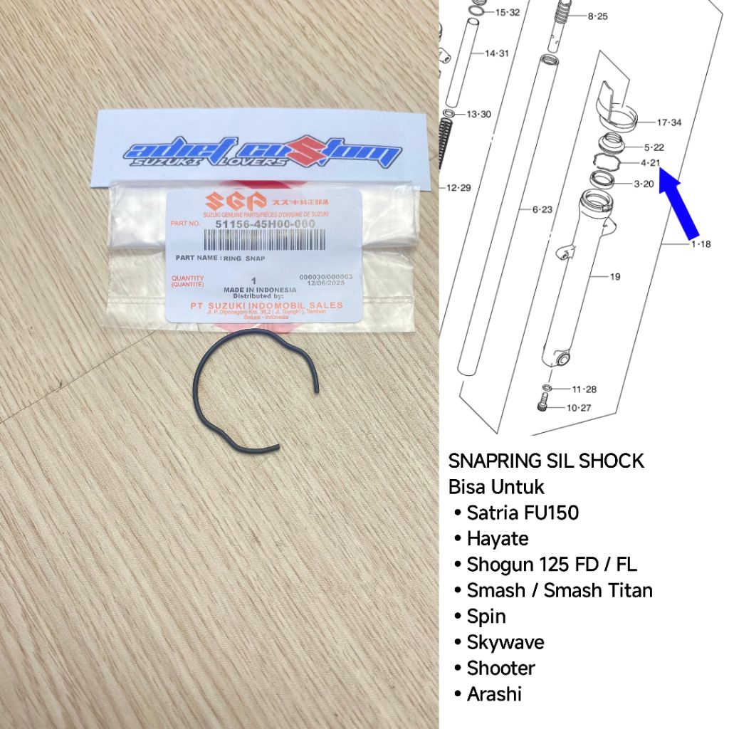 Ring Pengunci Seal Shock Depan Suzuki Satria FU / Smash / Shogun / Skywave Hayate DLL – Asli SGP 511
