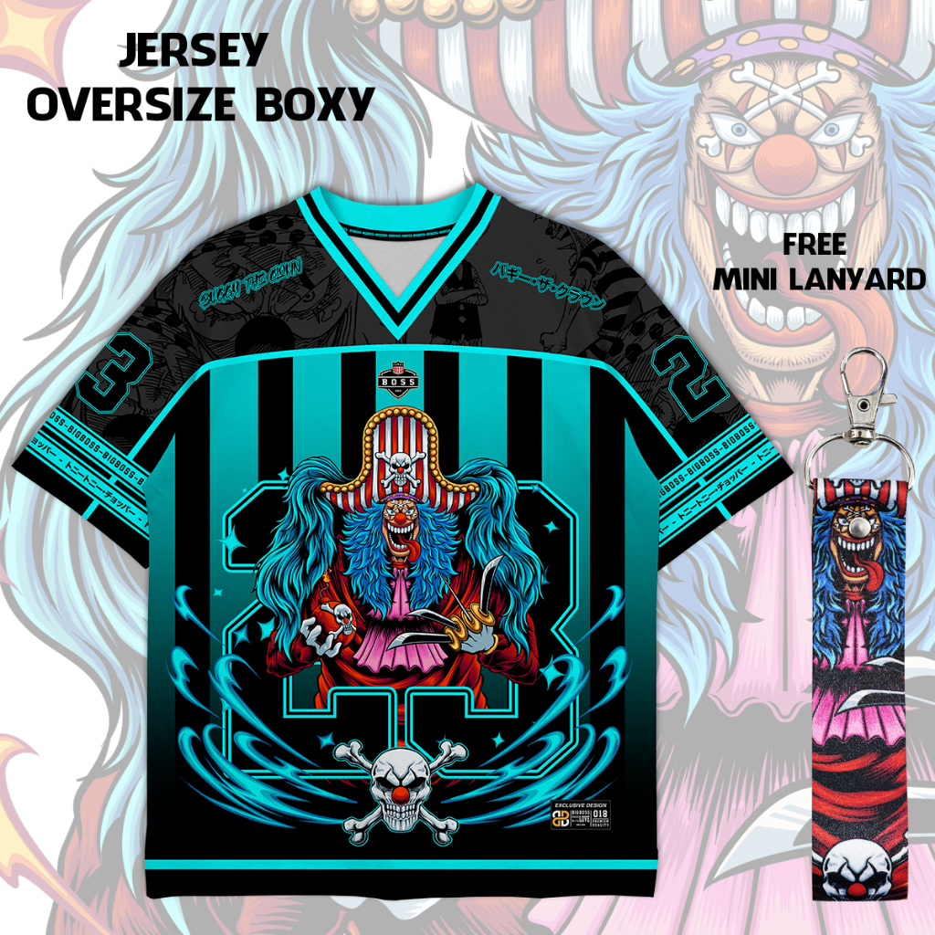 (Gratis Lanyard, Stiker) BIGBOSS Baju Jersey Anime One Piece Unisex Oversize Boxy Pria 018 Buggy