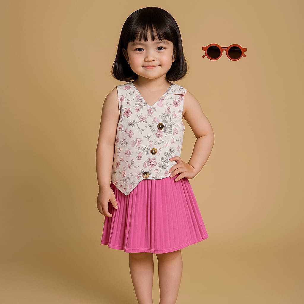 CHERYSTORE88 SETELAN BAJU ANAK PEREMPUAN TASYA MOTIF BUNGA TERLARIS/SETELAN BAJU ANAK ROK PLISKET