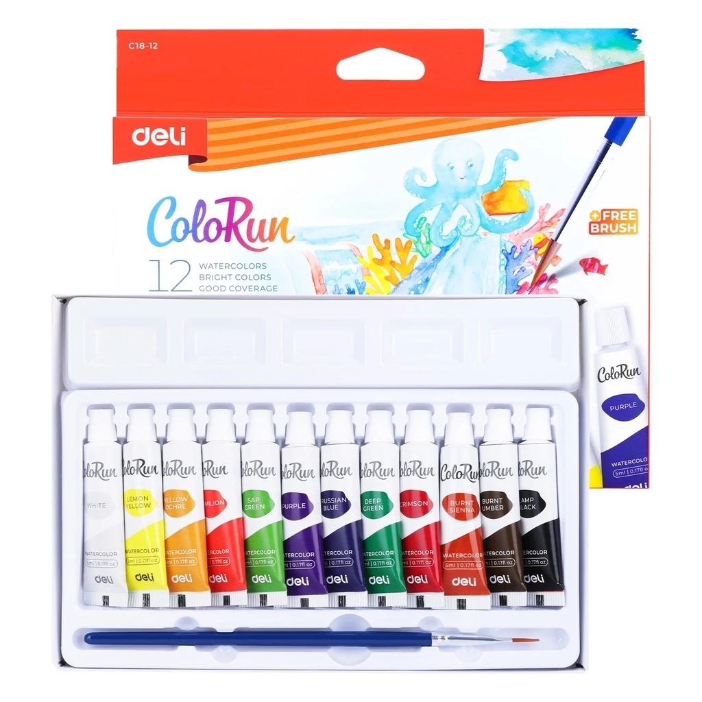 

Deli Cat Air C18-12 Watercolor 5ml 12 Colors Kemasan Tube + Kuas