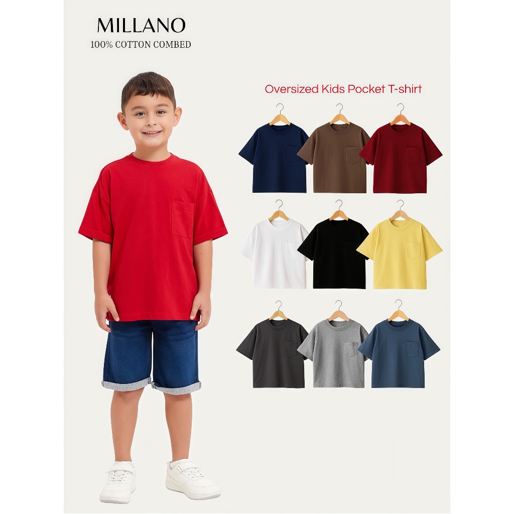 Kaos Pocket Anak Oversize / Kaos Oversize Anak Polos / Baju Polos Anak Katun 30s Unisex / Kaos Basic