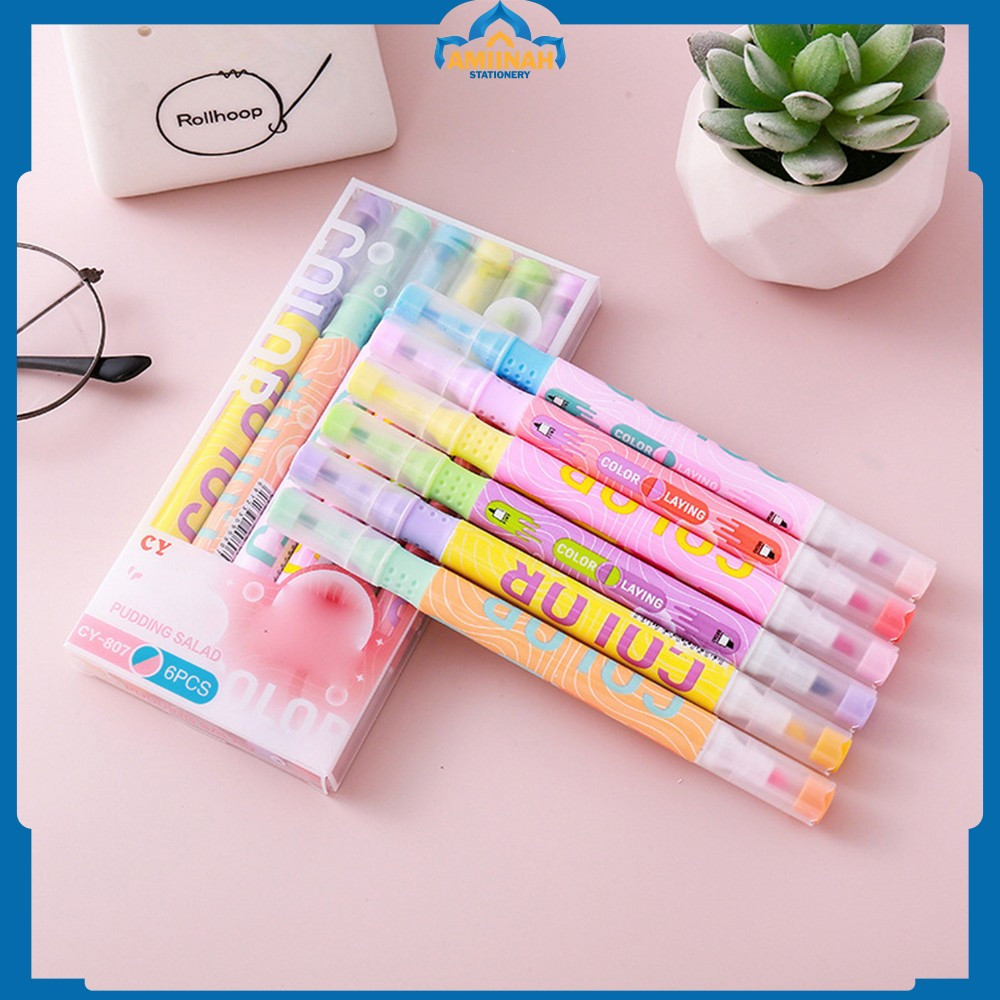 

Penanda Teks Highlighter Pastel 2 Sisi Alat Tulis Sekolah / Spidol Set Isi 6pcs 12 Warna Serbaguna/ Pen Marker dengan Ujung 2 Tip Amiinah Stationery A114