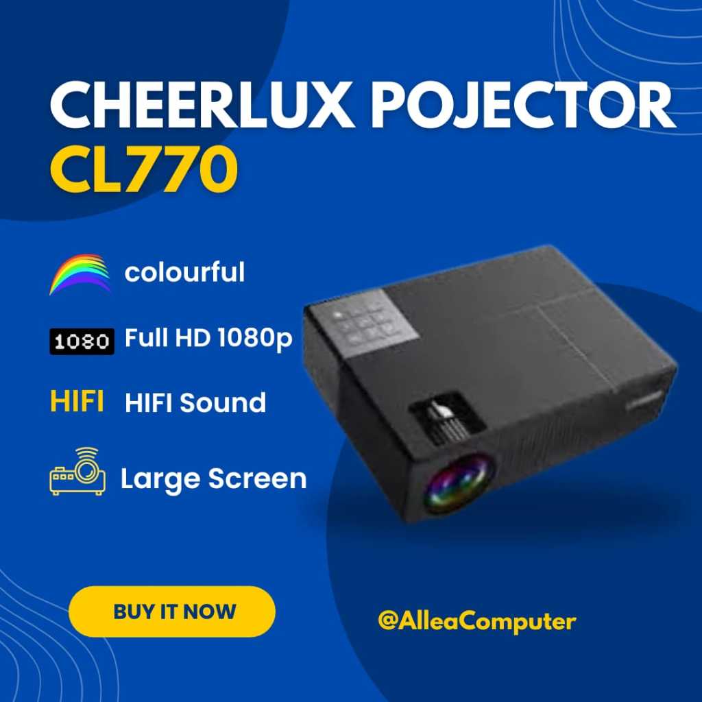 Proyektor Cheerlux CL770 4000 Lumens | Proyektor Android Wifi Full HD 4K | Proyektor Android Bluetoo