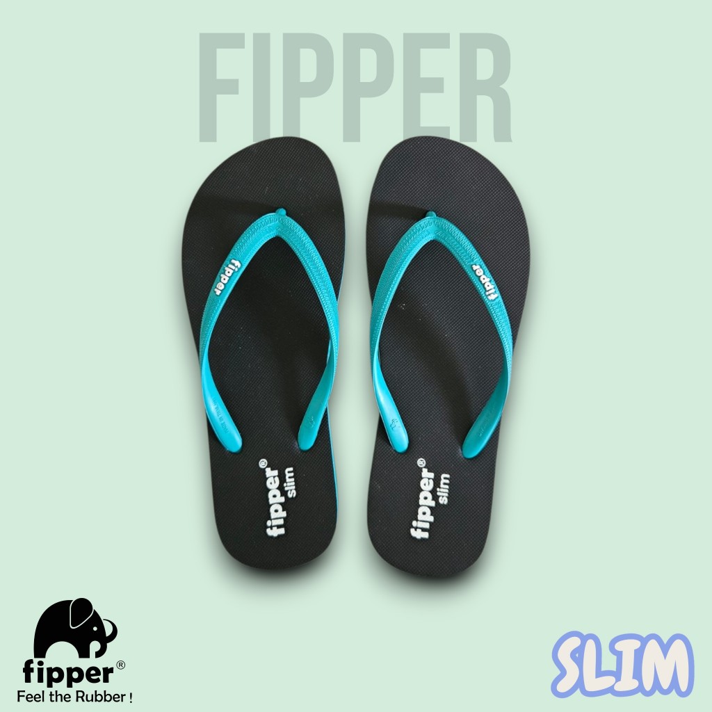 FIPPER SLIM BLACK / TURQOISE - sandal jepit wanita