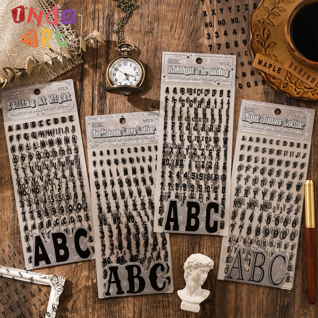 

(IAS) Sticker Journal Alfabet Alphabet Numbers Angka Huruf Monochrome Hitam Retro