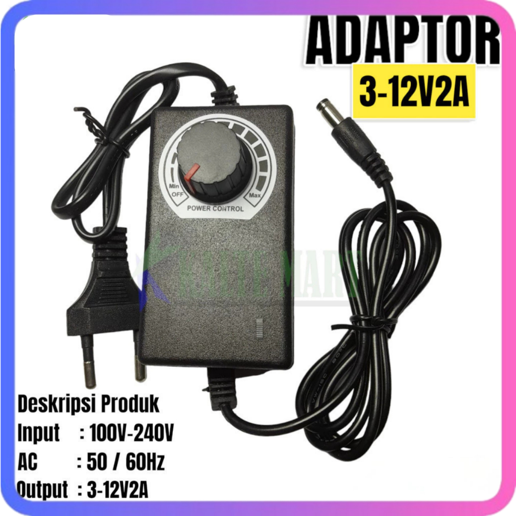 Adaptor Power Supply Converter AC to DC 3V-12V 2A Adjustable - BSK-1220Y - Adaptor Dimmer