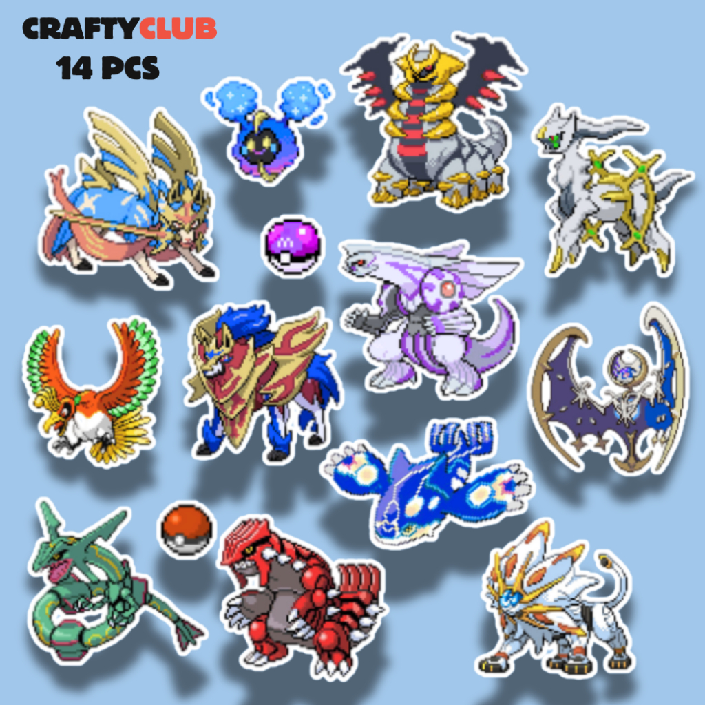 

Legendary Pokemon Stiker Pixel (14 PCS) Vinyl Waterproof Cocok untuk tumblr, tab dan Journaling