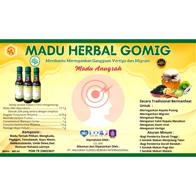 

Anugrah madu herbal gomig Mengkudu Pegagan temulawak
