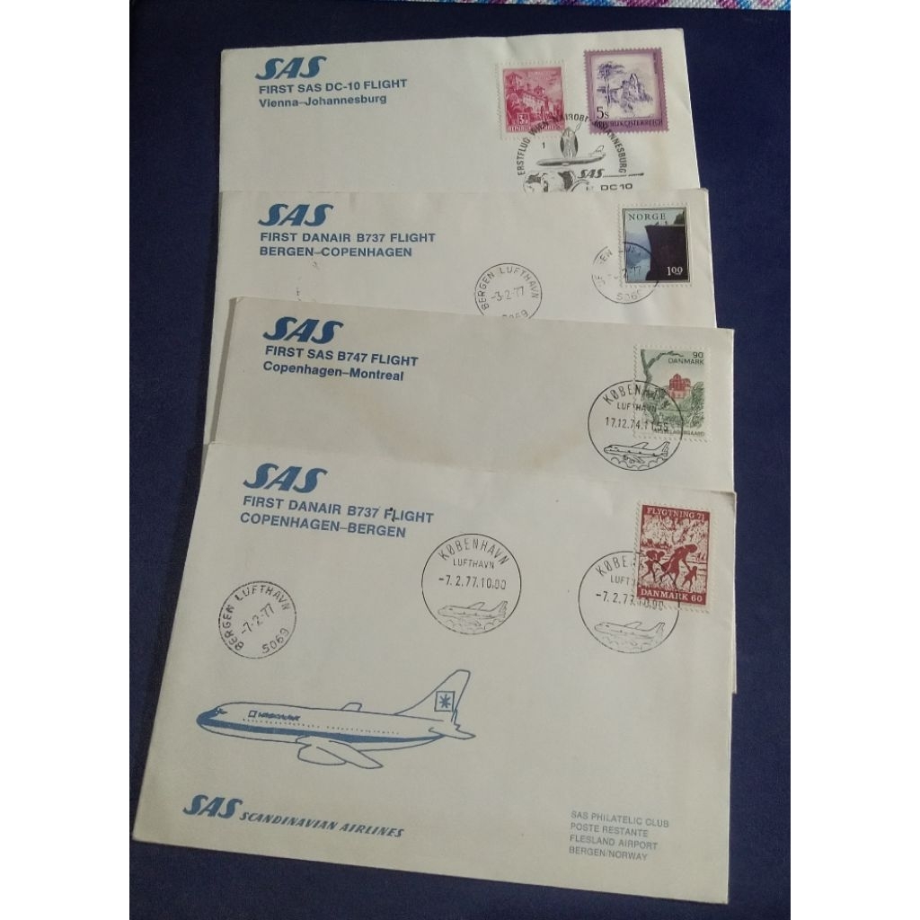 

Sampul Lawas Set LN 4 Pcs SAS Scandinavian Airlines Langka