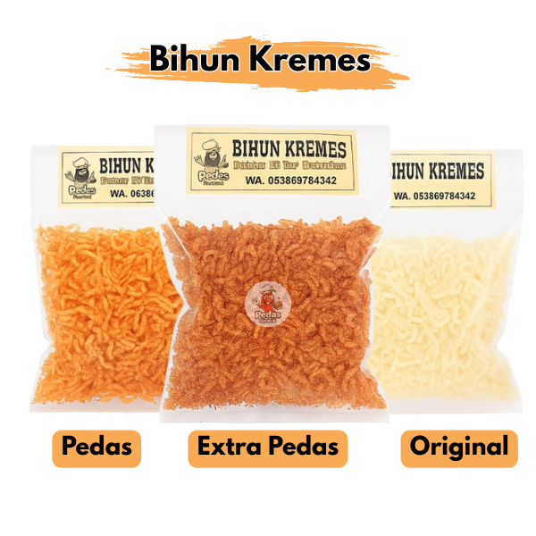 

Bihun Kremes Pedas Super Renyah – Camilan Kering Gurih | Original, Pedas, Extra Pedas