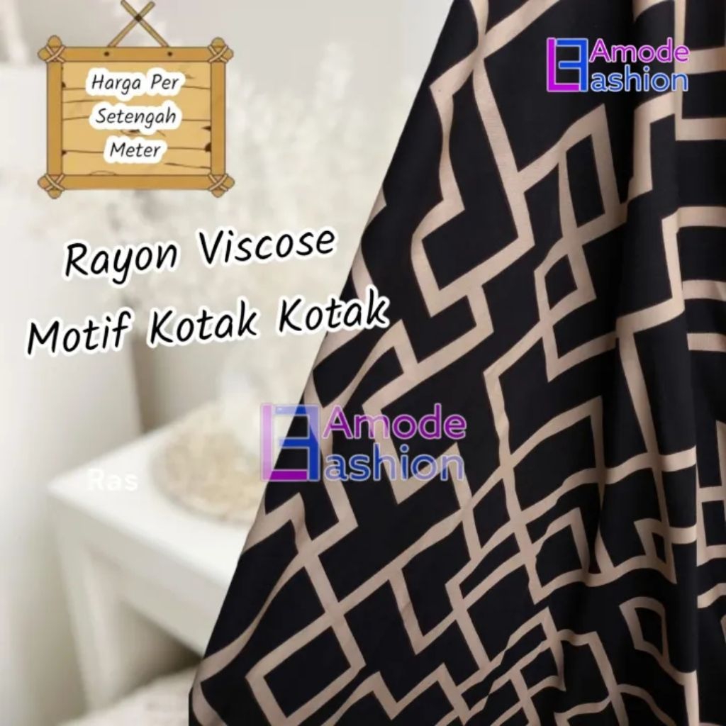 Kain Katun Rayon Viscose Premium Motif Kotak Kotak