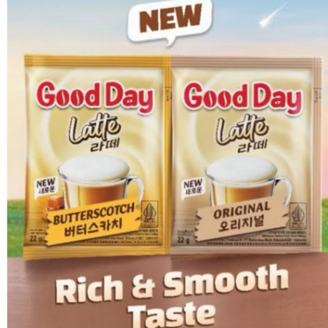 

New Good Day Latte 1 renceng isi 10x22gr rich&smooth taste rasa original/butterscotch