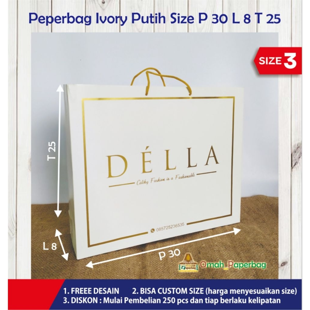 

PAPERBAG CUSTOM PUTIH / PAPERBAG BUTIK / PACKAGING PRODUK / PAEPERBAG DISTRO (SIZE P 30 L 8 T 25)