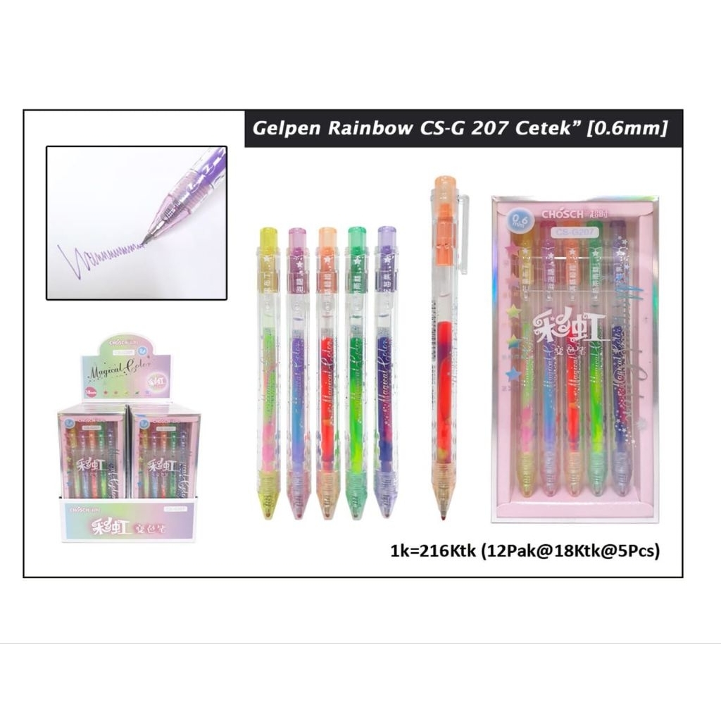 

Pena Gel/ Gel Pen Cetekan Chosch 5w CS-G 207 Rainbow Pelangi 0.6mm