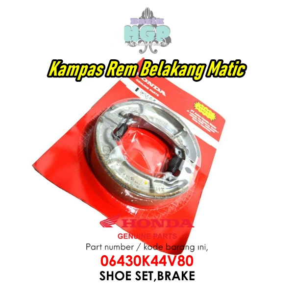 06430K44V80 - Kampas Rem Belakang K44 Beat ESP, Shoe Set Brake Original AHM