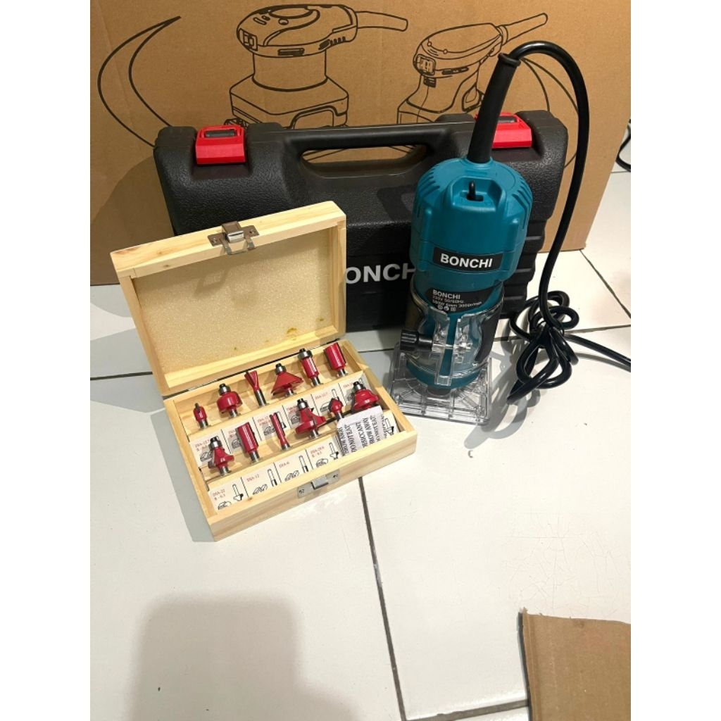 TERBARU!! TERMURAH!!! PAKET MESIN TRIMMER PROPIL KAYU BONCHI BC370 + BONUS MATA PROPIL ROUTER BIT