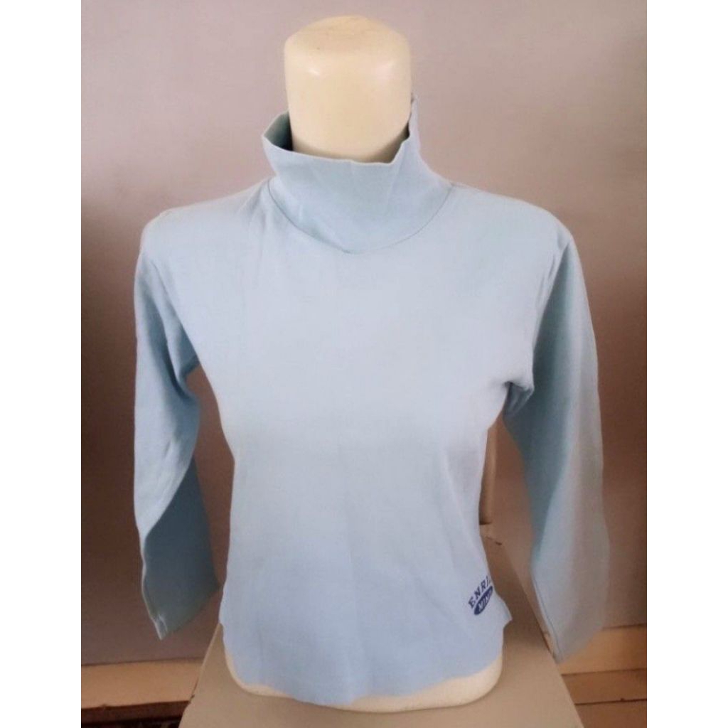 turtle neck biru/crop top/blue top/kaos baby blue/baby blue sleeve /kaos biru muda