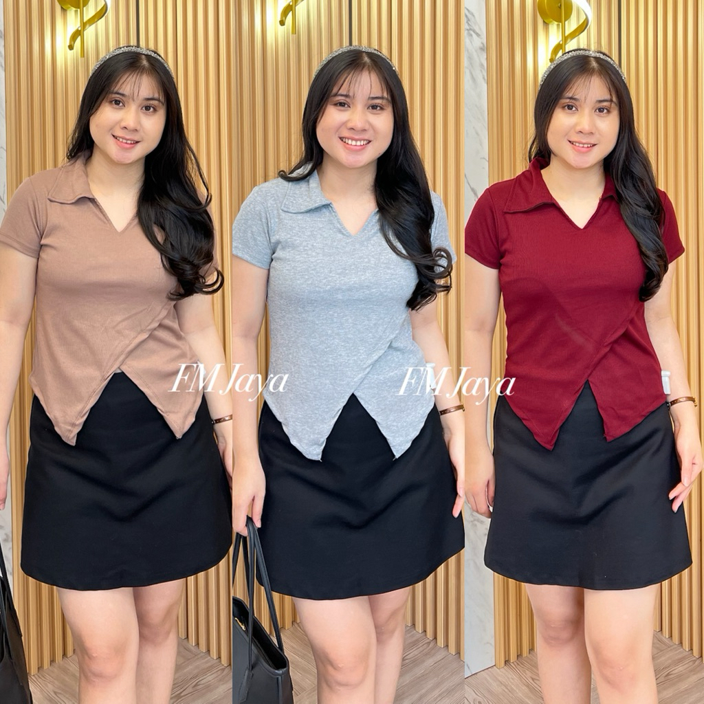 KAOS RIB 2334 - 555 || KAOS RIB KNIT WANITA || ATASAN WANITA FASHION || TOP KNIT RAJUT RIB KERAH