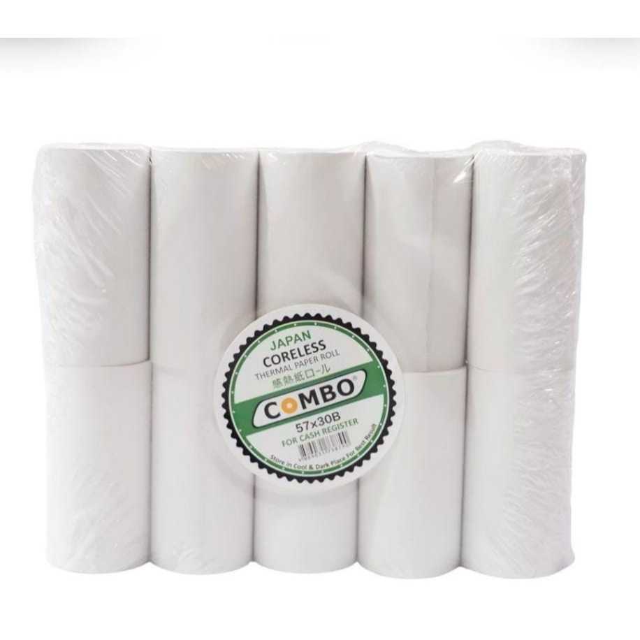 

Kertas Thermal Struk Kasir japan coreless COMBO 57 x 30B Termal printer paper 1 pack isi 10 roll