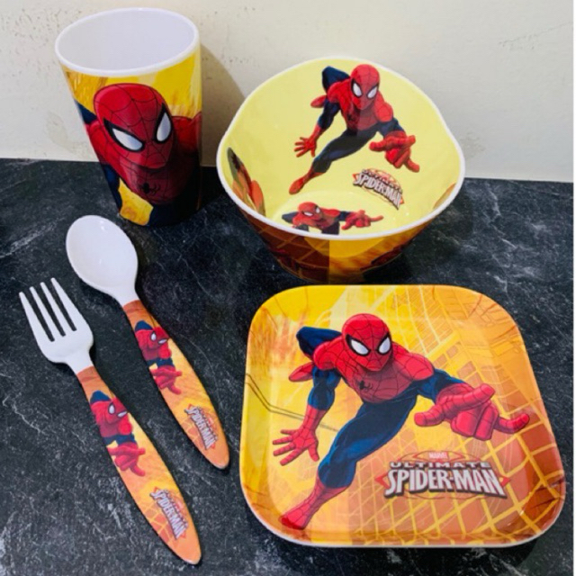 paket 4in1 mangkok melamine melamin karakter import mangkuk mickey hk spiderman