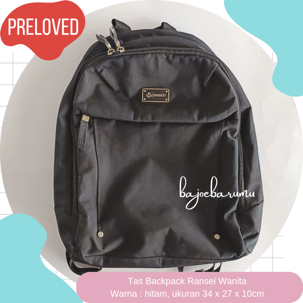 Tas Backpack Ransel Punggung Bag Laptop Notebook Season Hitam Black Wanita Cewek Preloved