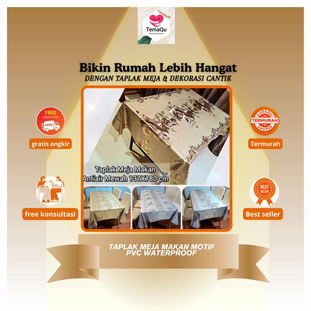 Taplak Meja Makan Mewah Antiair 137x180 cm - Taplak PVC meteran
