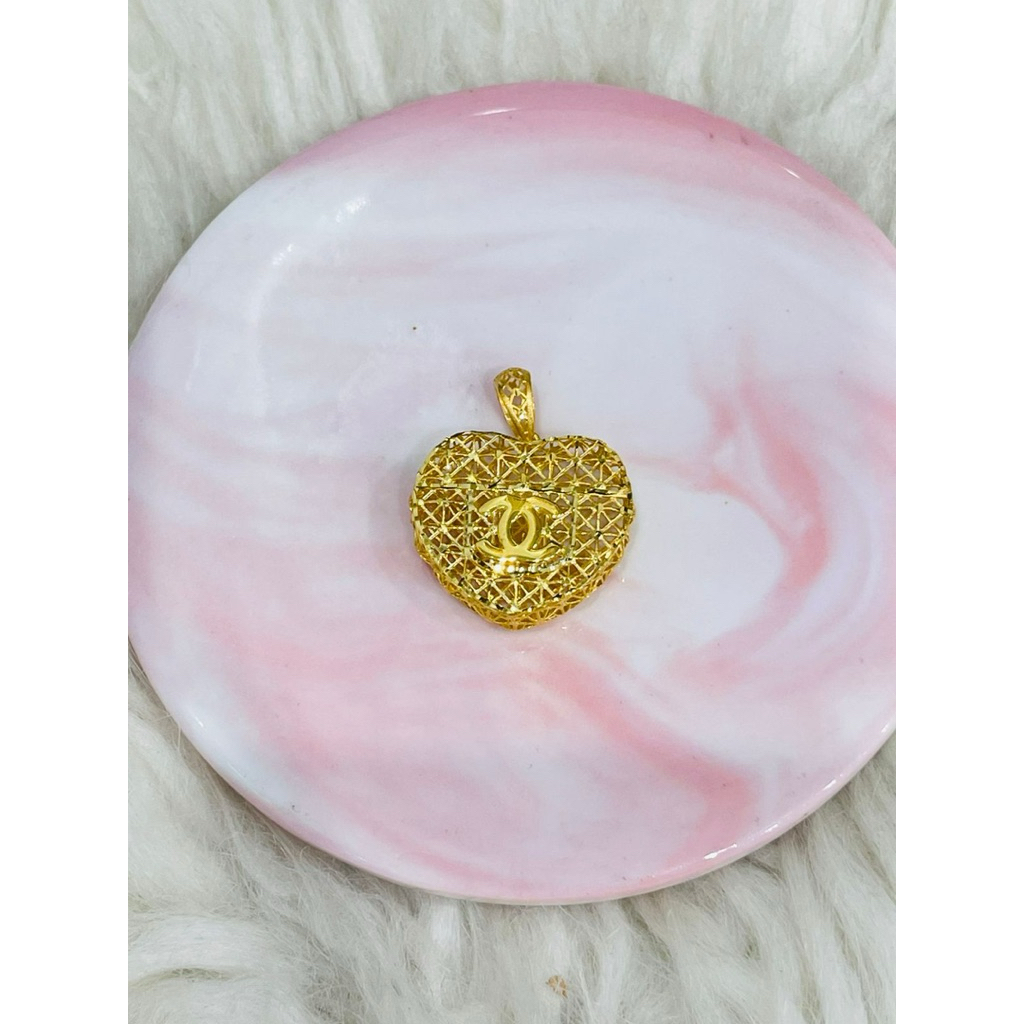 liontin love kerawang logo brand fashion elegant emas asli kadar 700