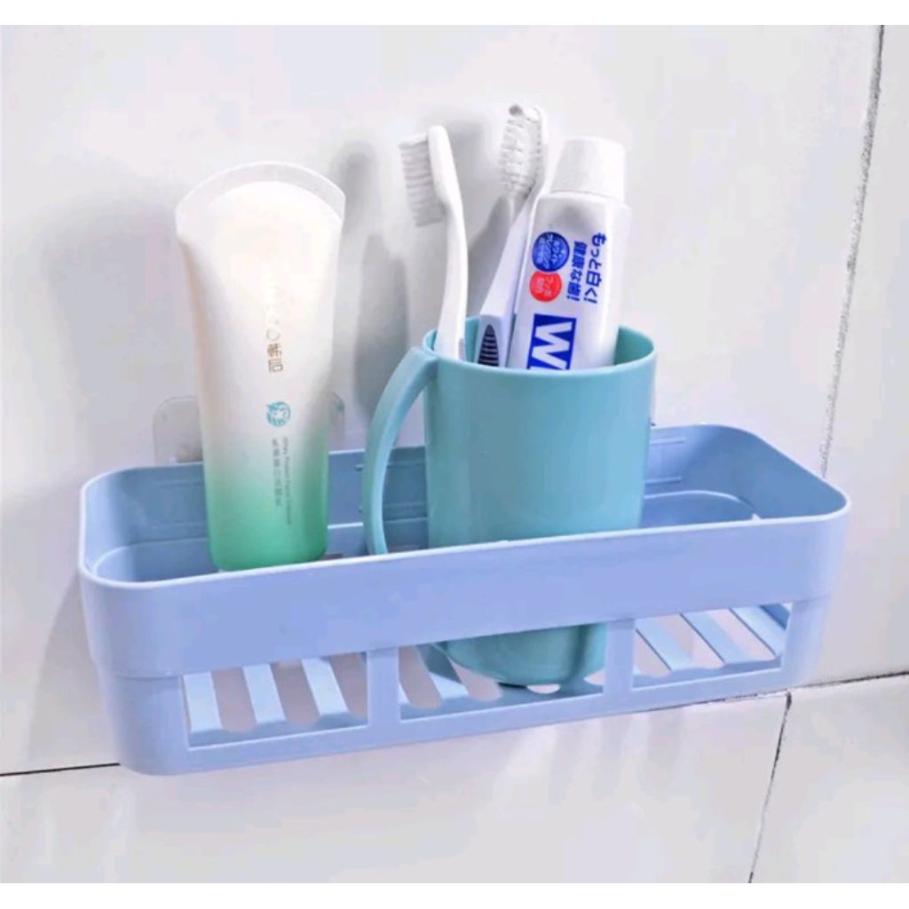 Rak persegi Plastik Tempel kamar mandi Tanpa Bor rak sabun shampoo rak serbaguna