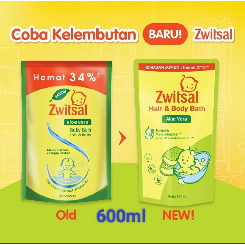 Zwitsal Baby Bath 2 in 1 Bair and Body 600ml - Zwitsal Sabun Shampo Baby 600ml