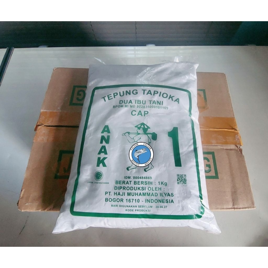 

tepung tapioka dua ibu tani cap anak satu kemasan 1 dus isi 10 kilo..