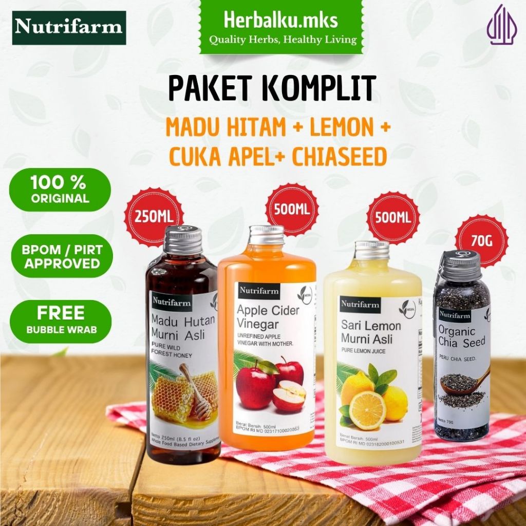 

NUTRIFRM Cuka Apel Lemon Madu Hutan Chia Seed 500 ML Lemon 250 ML Chia Seed 70 Gram Promo