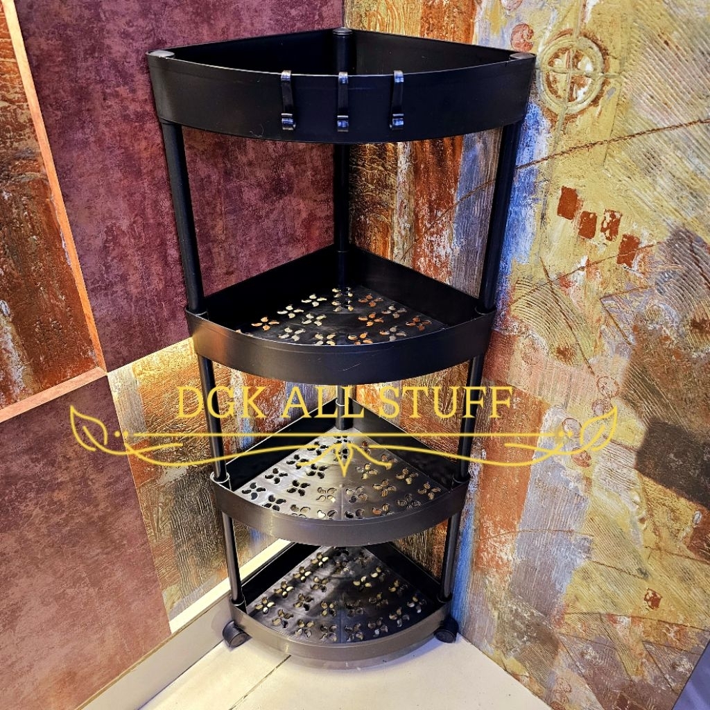 Rak Keranjang Troli Sudut Segi Tiga Segitiga Dapur Salon Dorong Toilet Kamar Mandi Buku Tanaman Snac