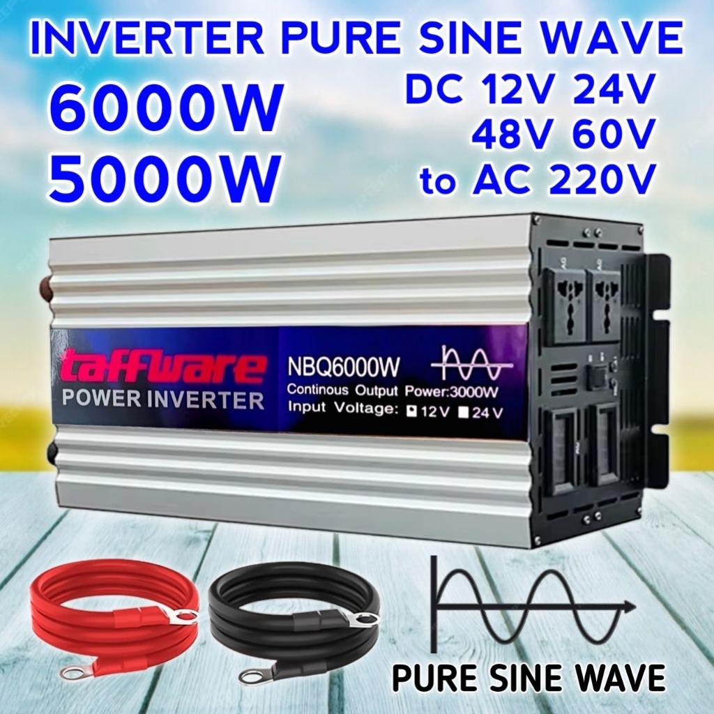 Power Inverter DC ke AC 6000W Pure Sine Wave DC 12V 24V 48V 60V to AC 220V 6000 Watt Inventer Taffwa