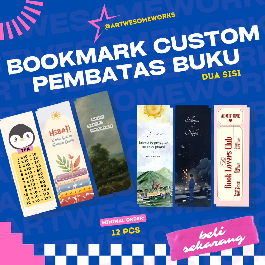 

[BACA DESKRIPSI & SLIDE FOTONYA] CUSTOM BOOKMARK PEMBATAS BUKU 2 SISI LAMINASI DOFF / GLOSSY
