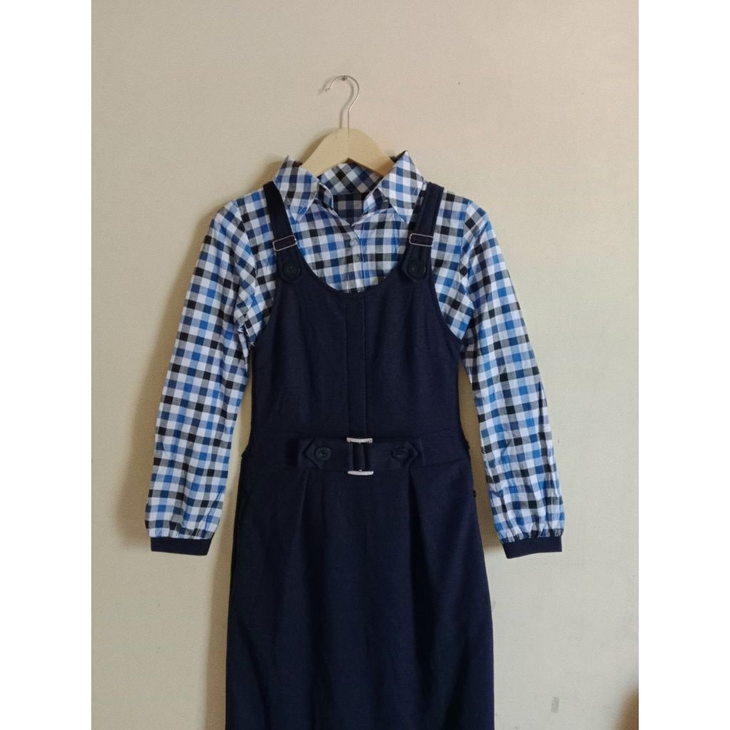 GAMIS WANITA DRESS PANJANG WANITA KATUN TEBAL PREMIUM OVERALL JUMPSUIT 2 IN 1 + KEMEJA KOTAK-KOTAK K