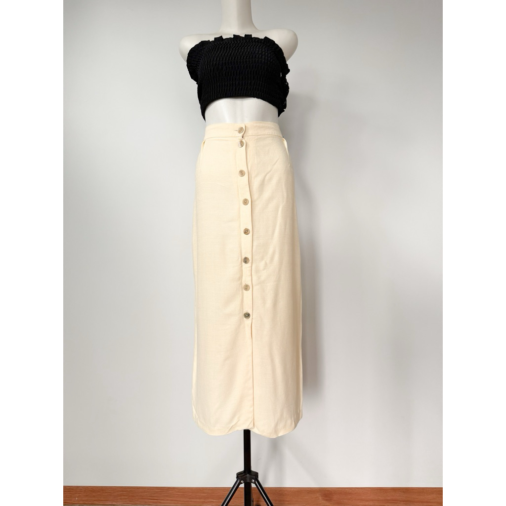 pl. rok span kancing warna cream - bisa dipakai ibu hamil | rok hamil