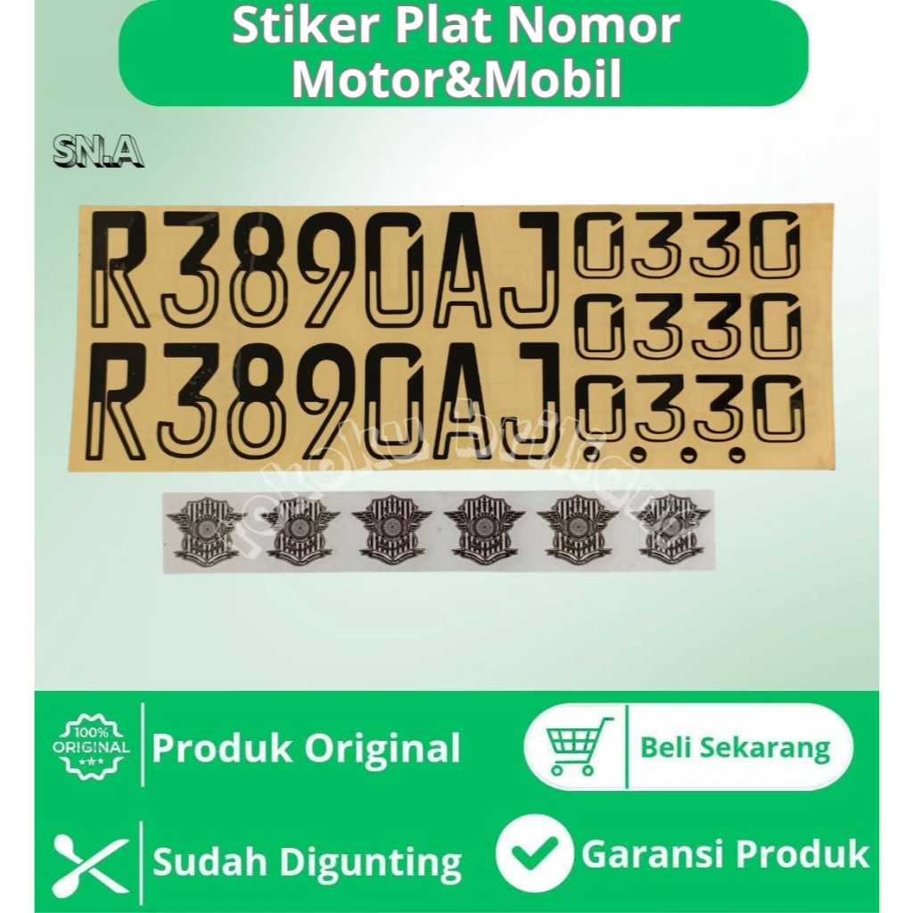 Cutting Stiker Untuk Plat MotorMobil Angka Huruf Nomor saru set Warna HitamPutih