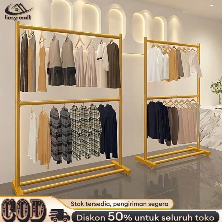 Tren 15X2CM Rak Gantungan Baju 2 Susun Gantungan Baju Besi Gantungan Baju Berdiri Rak Baju Gantung