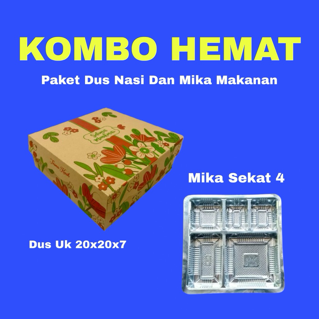 

50/100 Pcs Dus Nasi Dan Mika Sekat 5 || Paket Kardus Nasi || Kardus Motif || 20x20x7 |