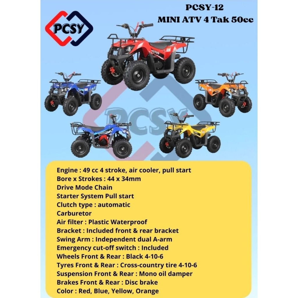 Mini ATV PC MOTO 50 CC  PCSY 12 Mini ATV 4 tak  50 cc Trail