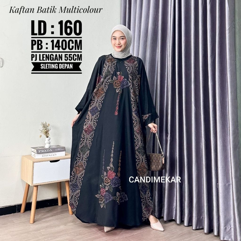 Kaftan Batik Cap Multicolor Rayon Candimekar Zipper Abaya Fashion Muslim