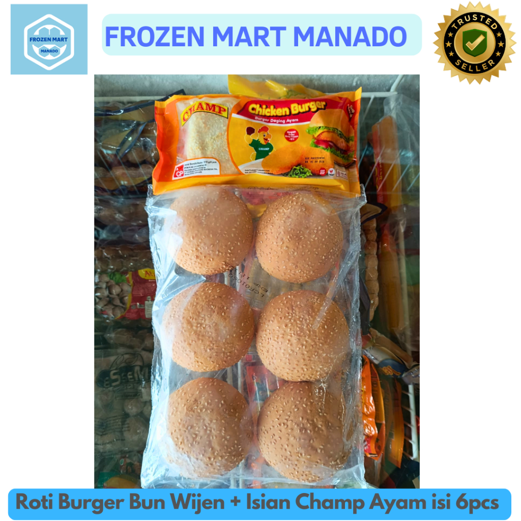 

Roti Burger Bun Wijen n Isian Champ Ayam isi 6pcs - Frozen Mart Manado (Frozen Food Manado)