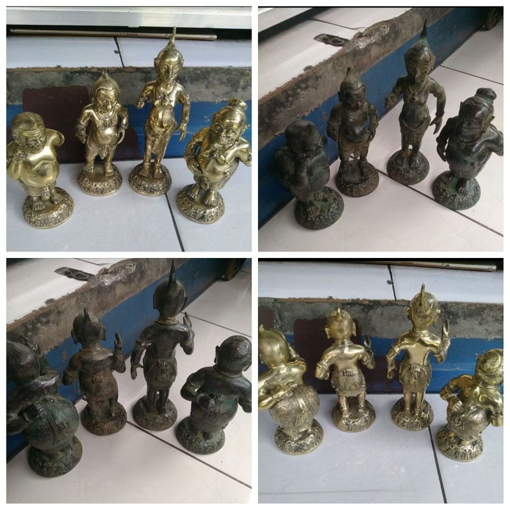 Patung Kuningan Patung Punakawan Semar Gareng Petruk Bagong Kuningan Emas da hitam