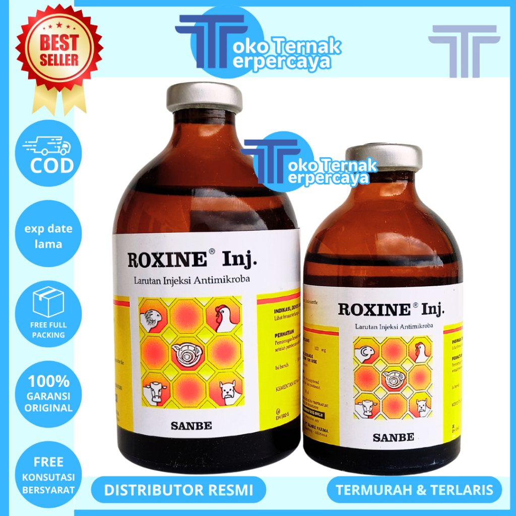ROXINE INJ 100ML ROXINE 50ML SANBE - Obat Hewan Antibakteri Pernafasan Ternak Sapi Ayam Unggas Babi
