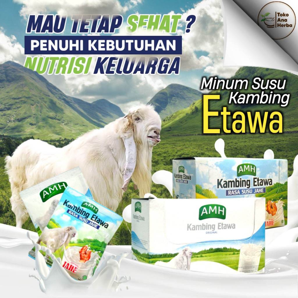

Susu Kambing Etawa Bubuk AMH 1 Box isi 10 Sachet /JAHE / ORIGINAL