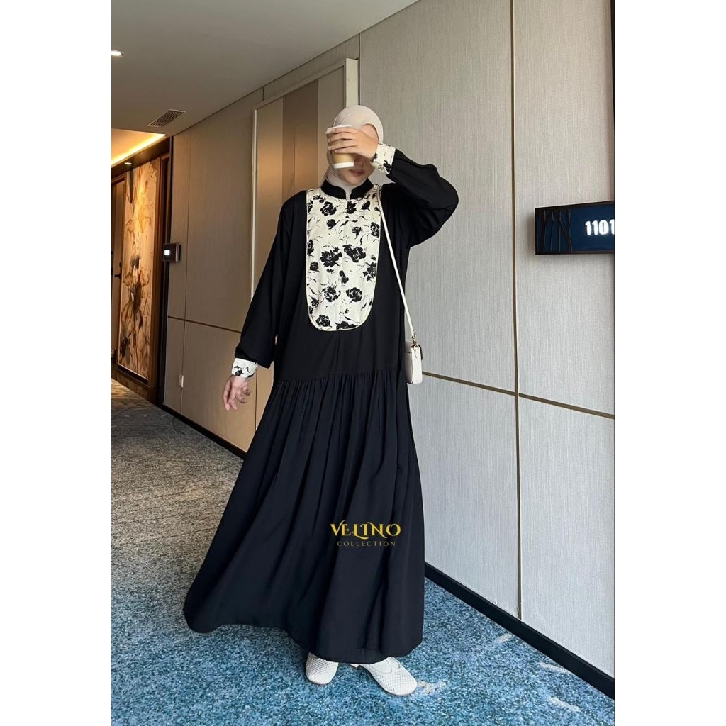 ANANTA ABAYA BY VELINO COLLECTION GAMIS HITAM BUNGA GAMIS ZARA MOTIF