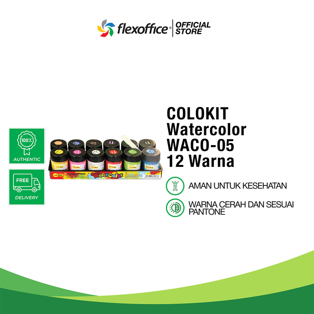 

COLOKIT WATERCOLOR WACO-05 12 WARNA cat air warna cerah mudah digunakan untuk sekolah dan seni