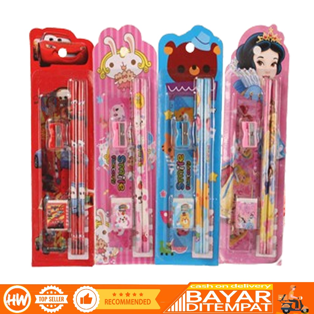 

HaiWai COD SET ALAT TULIS SEKOLAH 5 in 1 KARAKTER LUCU / MINI STATIONERY STY01