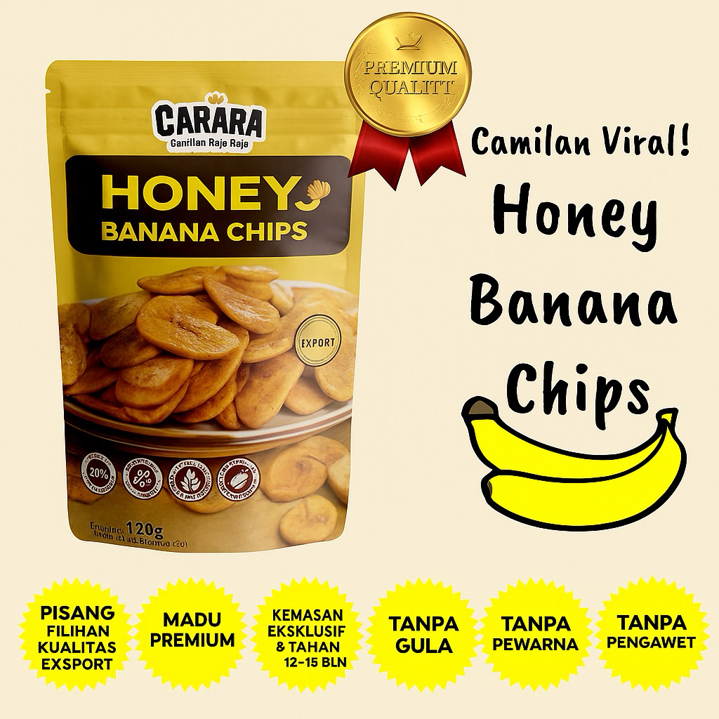 

[BEST SELLER] Carara Honey Banana Chips – No Gula, No Tepung , No Pewarna & Pengawet