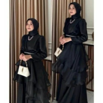 Auriele Dress Gamis Muslim Wanita Pesta Kondangan Bridesmaid Wisuda Satin Velvet Organza / Gaun Mewa